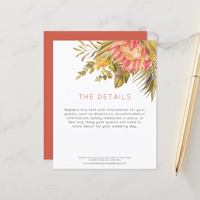 Budget Tropical Wedding Guest Details Enclosure (Front/Back In Situ)