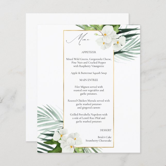 Budget Tropical & White Floral Menu (Front/Back)