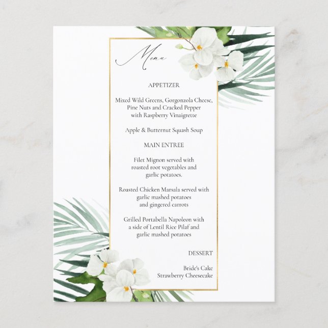Budget Tropical White Floral Menu (Front)