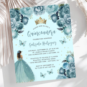 Budget Turquoise Floral Princess Quinceañera