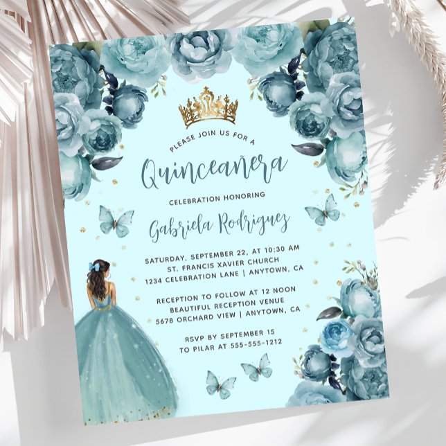 Budget Turquoise Floral Princess Quinceañera (Creator Uploaded)