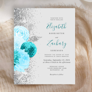 Budget Turquoise Floral  Silver Glitter Wedding