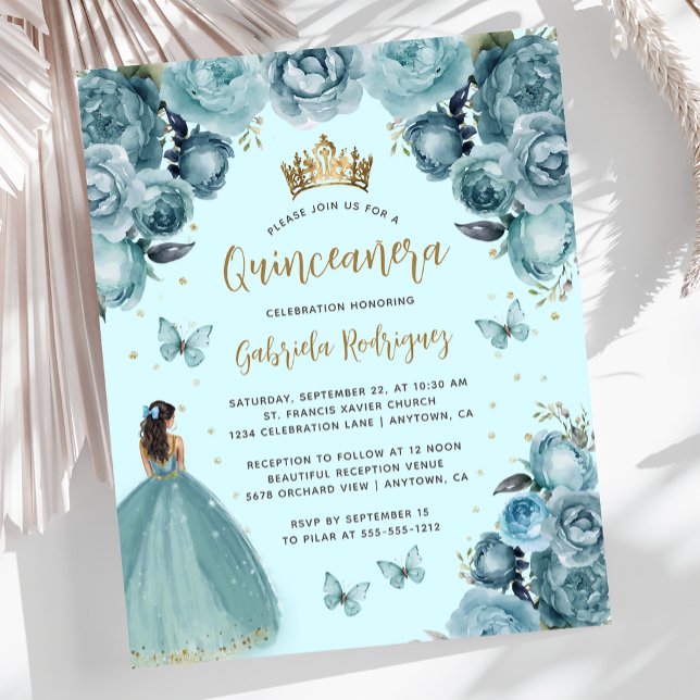 Budget Turquoise Gold Floral Princess Quinceañera (Creator Uploaded)