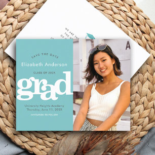 Budget Turquoise Photo Save Date Graduation Invite