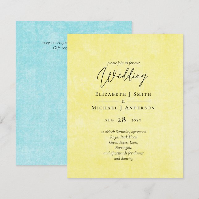 BUDGET Turquoise Yellow Script Wedding (Front/Back)