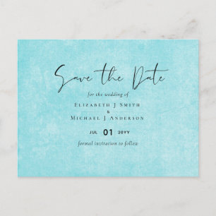 BUDGET Turquoise Yellow Script Wedding Postcard