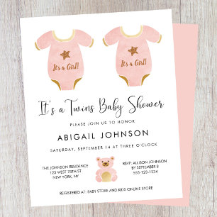 Budget Twin Girls Baby Shower Invitation