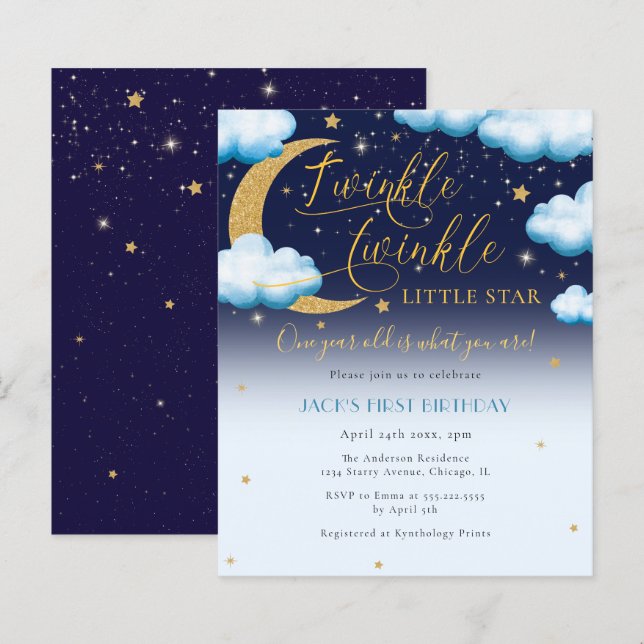 Budget Twinkle Little Star Blue Boy First Birthday (Front/Back)