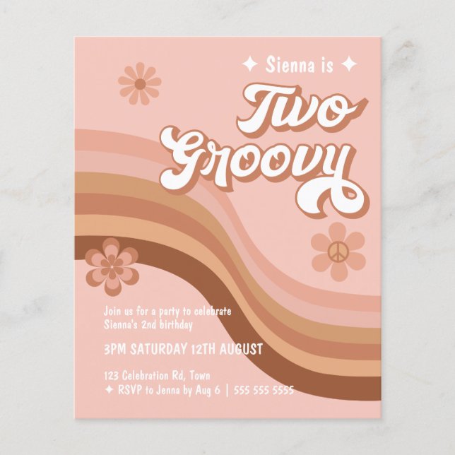 Budget Two Groovy Retro Daisy Birthday Invite (Front)