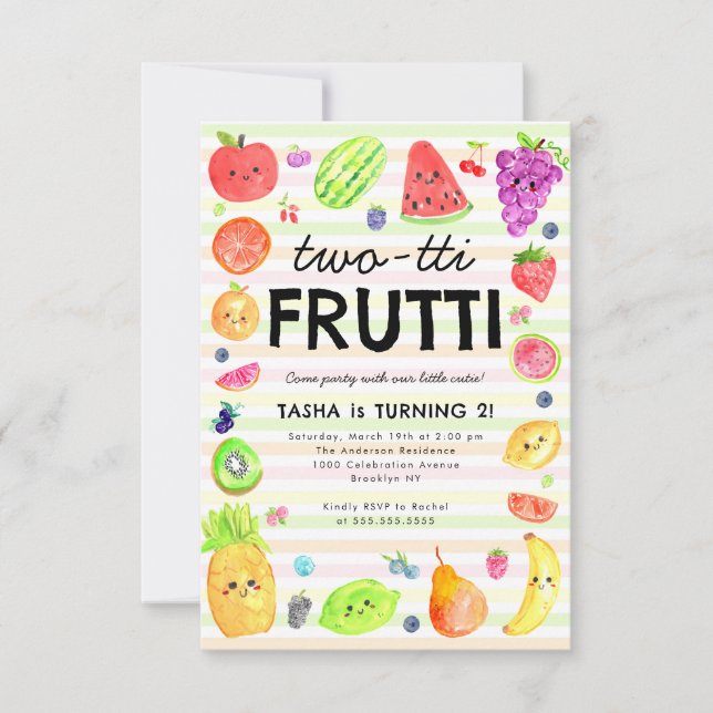 Budget TWO-tti Frutti Summer Fruit 2nd Birthday Card (Front)