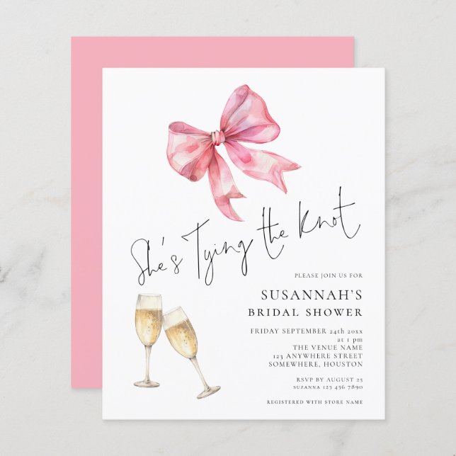 Budget Tying The Knot Pink Bow Bridal Shower (Front/Back)