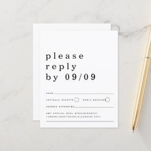 Budget Typography Black White Wedding RSVP