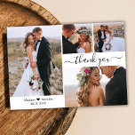 Budget Typography Collage Wedding Thank You Card<br><div class="desc">Budget, Minimalist Modern Elegant Hand Lettered Script 4 Photo Collage Wedding Thank You personalised affordable low budget thin card. Stylish wedding thank you card template featuring four photo on the front and one photo on the back. ***PLEASE NOTE! *** BUDGET PAPER/FLYER IS PAPER THIN. *** UPGRADE THE PAPER FOR A...</div>