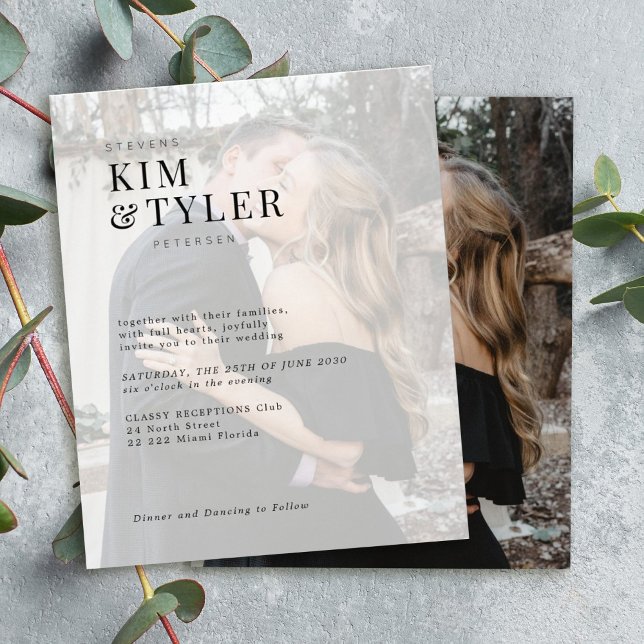Budget typography photo overlay wedding invitation (Creator Uploaded)