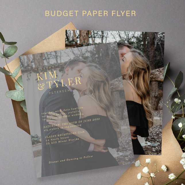 Budget typography photo overlay wedding invitation flyer (Creator Uploaded)