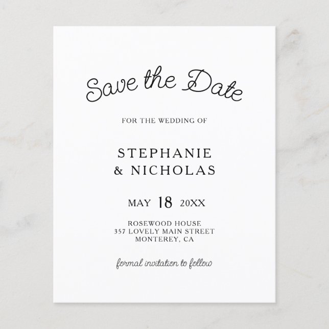 Budget Typography Script QR Code Save The Date Flyer (Front)