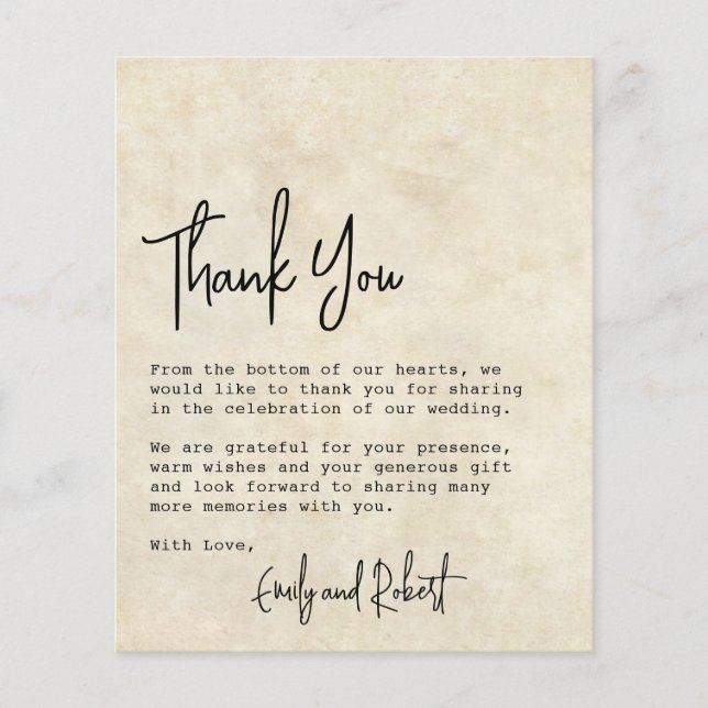 Budget Typography Wedding Thank You Photo Card (Front)