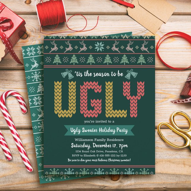 Budget Ugly Sweater Christmas Party Green Invite (Creator Uploaded)