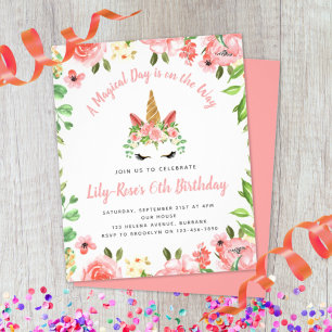 BUDGET Unicorn Face Floral Birthday Invitation Flyer