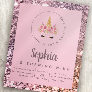 Budget Unicorn Glitter Birthday Party Invitation