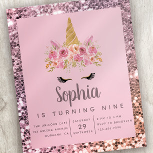 Budget Unicorn Glitter Birthday Party Invitation