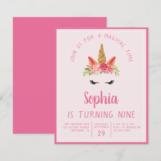 Budget Unicorn Kid's Birthday Party Invitation (Front/Back)