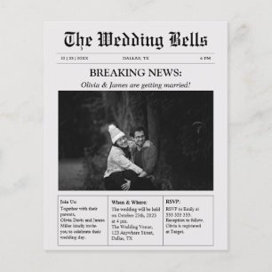 Budget Unique Newspaper Photo Wedding Invitation