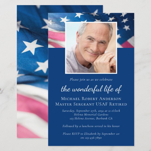 Budget US Flag Veteran Memorial Service Invitation (Front/Back)