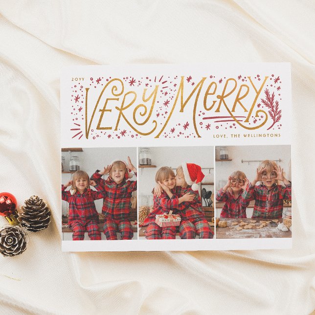 Budget Very Merry Hand Lettering 3 Photo Christmas (Creator Uploaded)
