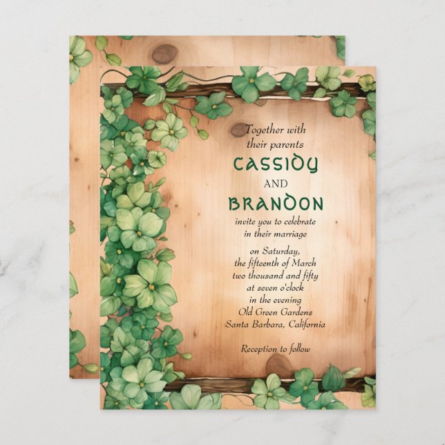 BUDGET Vine St Patrick's Day QR wedding invitation (Front/Back)