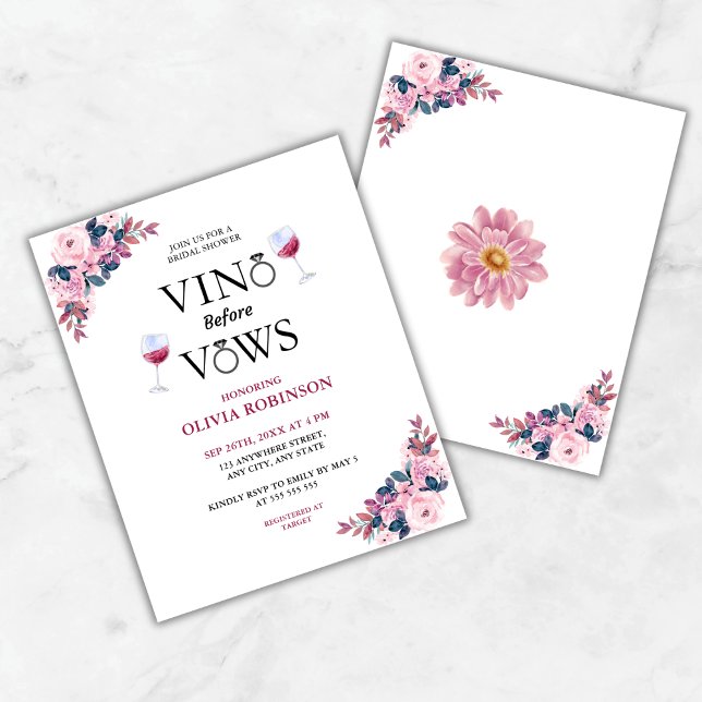 Budget Vino Before Vows Bridal Shower Invitation  (Budget Vino Before Vows Floral Wine Theme Bridal Shower Invitation  )