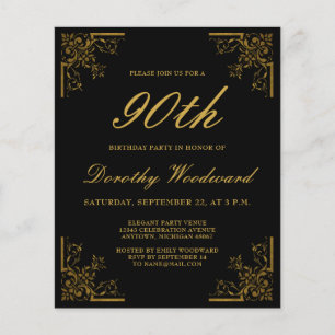Budget Vintage Black Gold Birthday Invitation