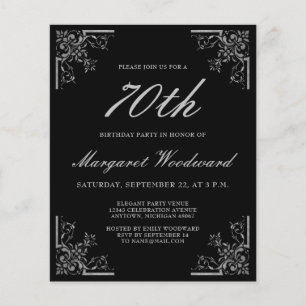 Budget Vintage Black Silver Birthday Invitation
