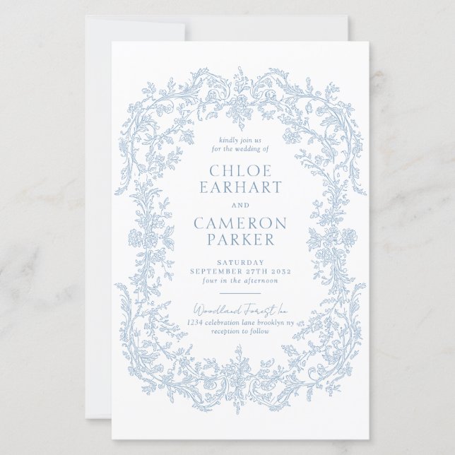 BUDGET Vintage Blue Baroque Line Art Wedding (Front)