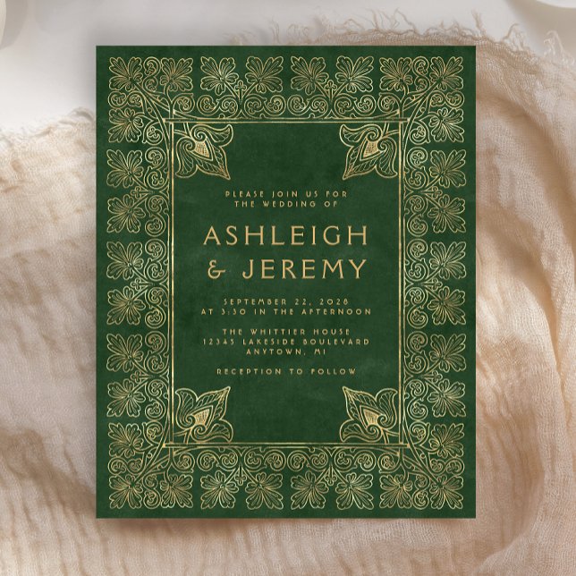 Budget Vintage Book Green Gold Wedding Invitation (Creator Uploaded)