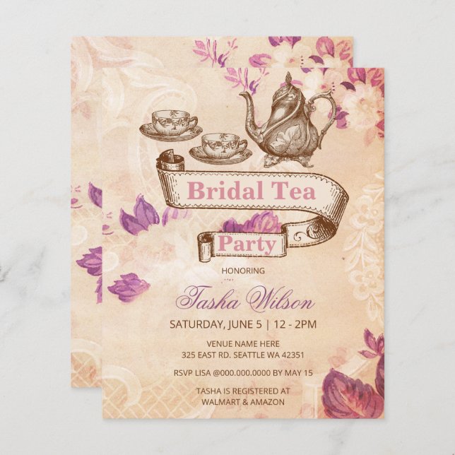 Budget Vintage Bridal Tea Bridal Shower Invitation (Front/Back)