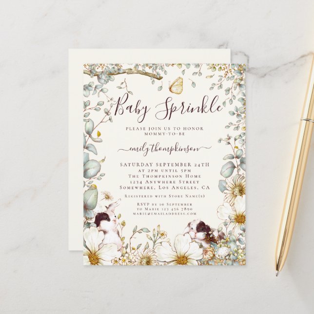 Budget Vintage Bunnies Baby Sprinkle Cream Invite (Front/Back In Situ)