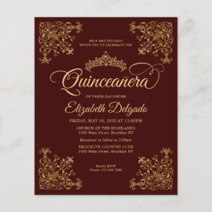 Budget Vintage Burgundy Gold Frame Quinceanera