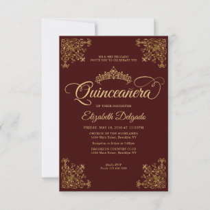 Budget Vintage Burgundy Gold Tiara Quinceanera Card