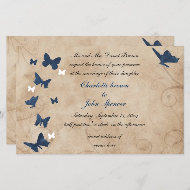 Budget Vintage Butterfly Wedding Invitations (Front/Back)