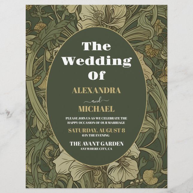 Budget Vintage Floral Art Nouveau Wedding Flyer (Front)