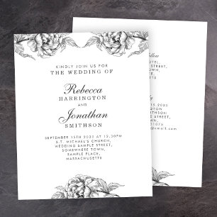 Budget Vintage Floral Black White Wedding Invite