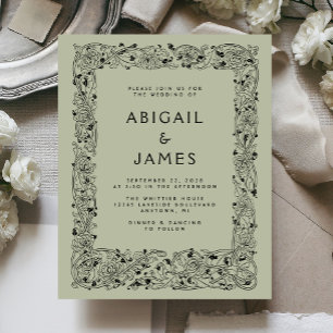 Budget Vintage Floral Border Sage Green Wedding