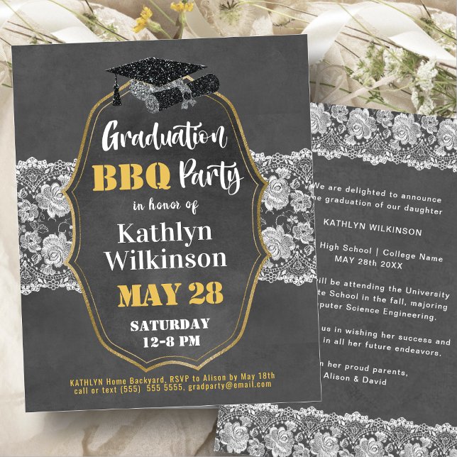 BUDGET Vintage Floral Lace GRAD BBQ Invitation (Creator Uploaded)