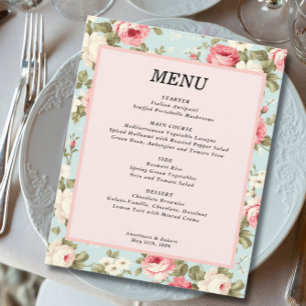 Budget Vintage Floral Wedding Menu Card