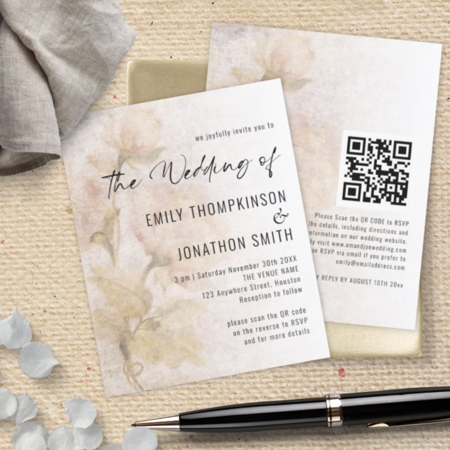 Budget Vintage Florals QR Code Wedding Invite (Creator Uploaded)