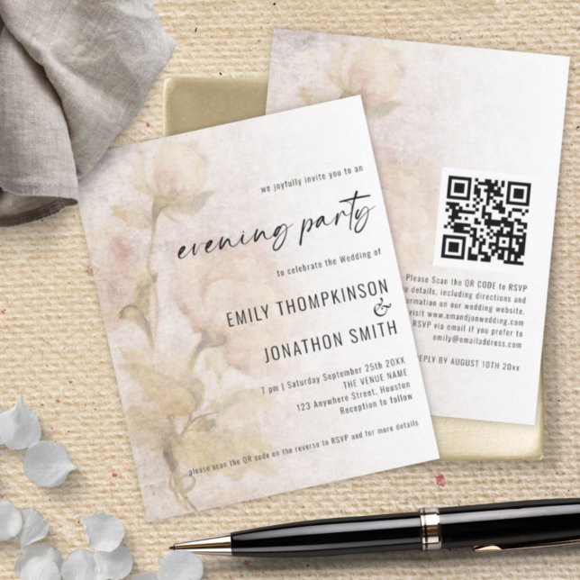Budget Vintage Florals QR Wedding Evening Invite (Creator Uploaded)