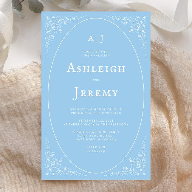 Budget Vintage Foliage Baby Blue Wedding Invite (Creator Uploaded)