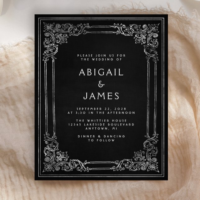 Budget Vintage Frame Black Silver Wedding Invite (Creator Uploaded)