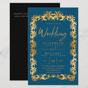 BUDGET Vintage Gold Framed Low Wedding Invite A9